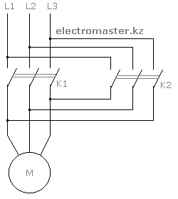 Схема подключения реверсивного управления трехфазным электродвигателем